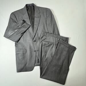 Hart Schaffner Marx Gray Wool Suit Mens 39R Jacket Pleated Pants Cuffed 34x31